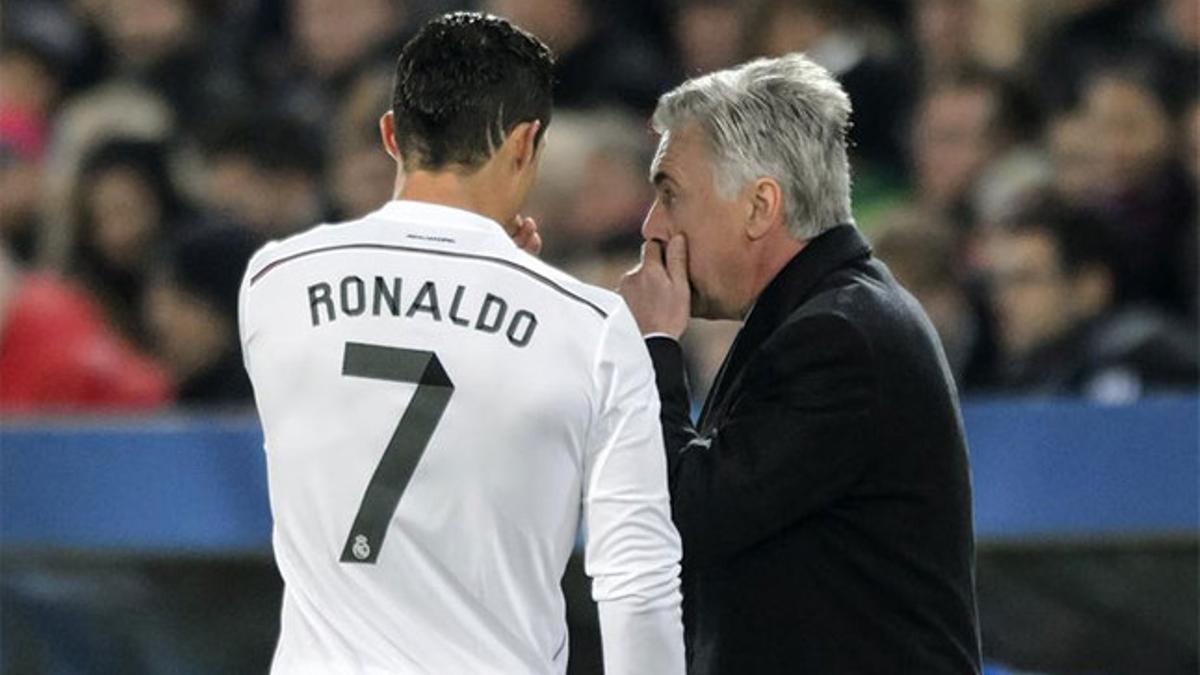 Ancelotti junto a Cristiano Ronaldo en Basilea