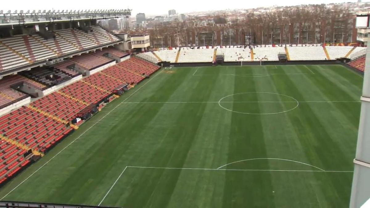 Así estaba el césped del estadio de Vallecas, que ha provocado la suspensión del Rayo-Oviedo.