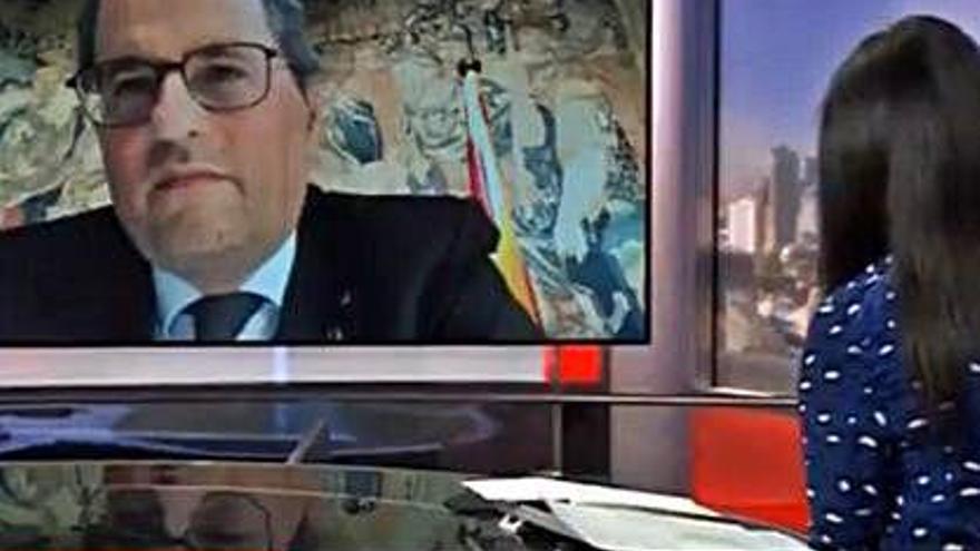 El president de la Generalitat, Quim Torra, durant l&#039;entrevista a la BBC