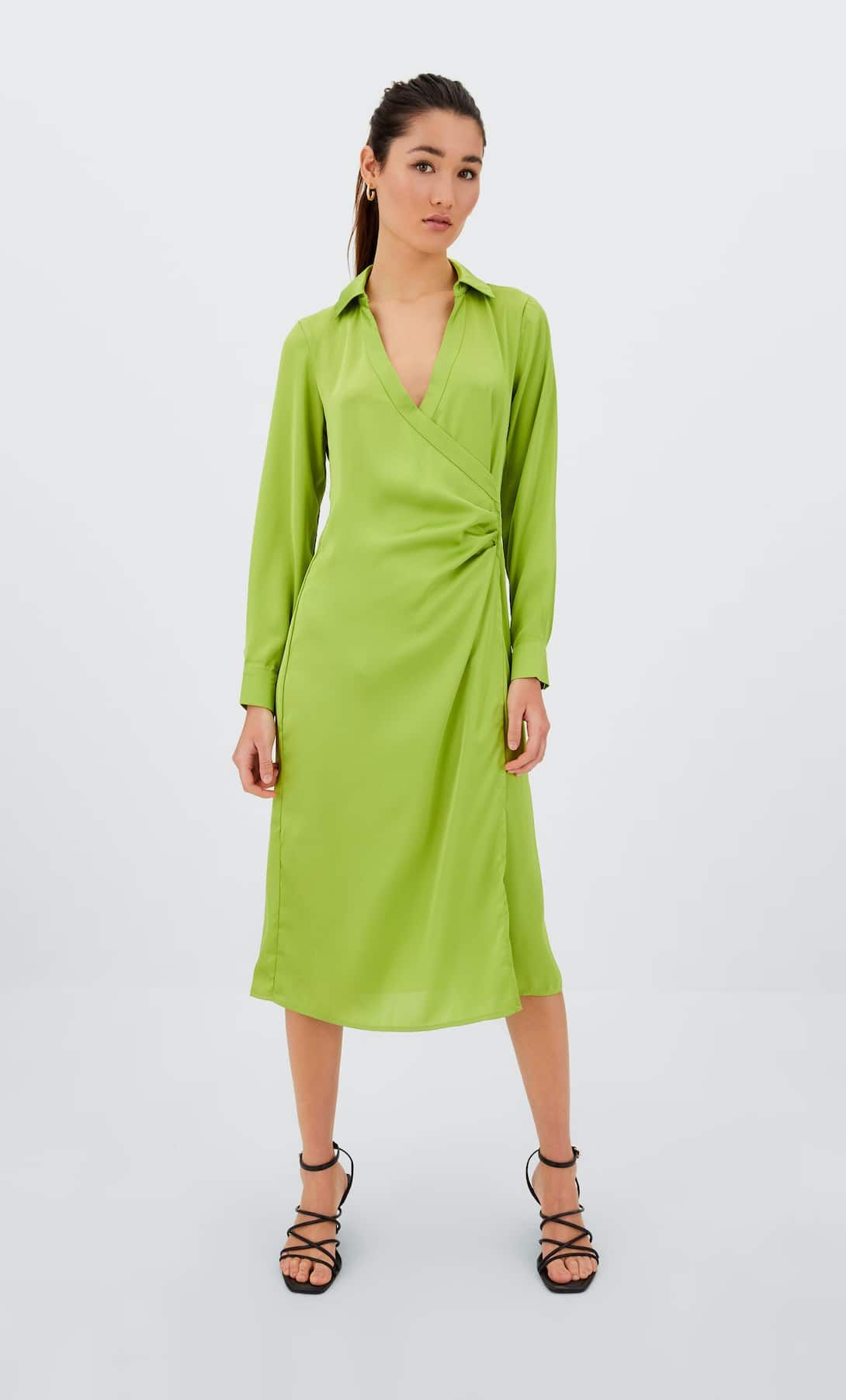 Vestido midi satén verde lima