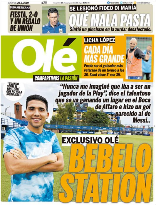 Portada OLÉ jueves 21 de marzo 2019