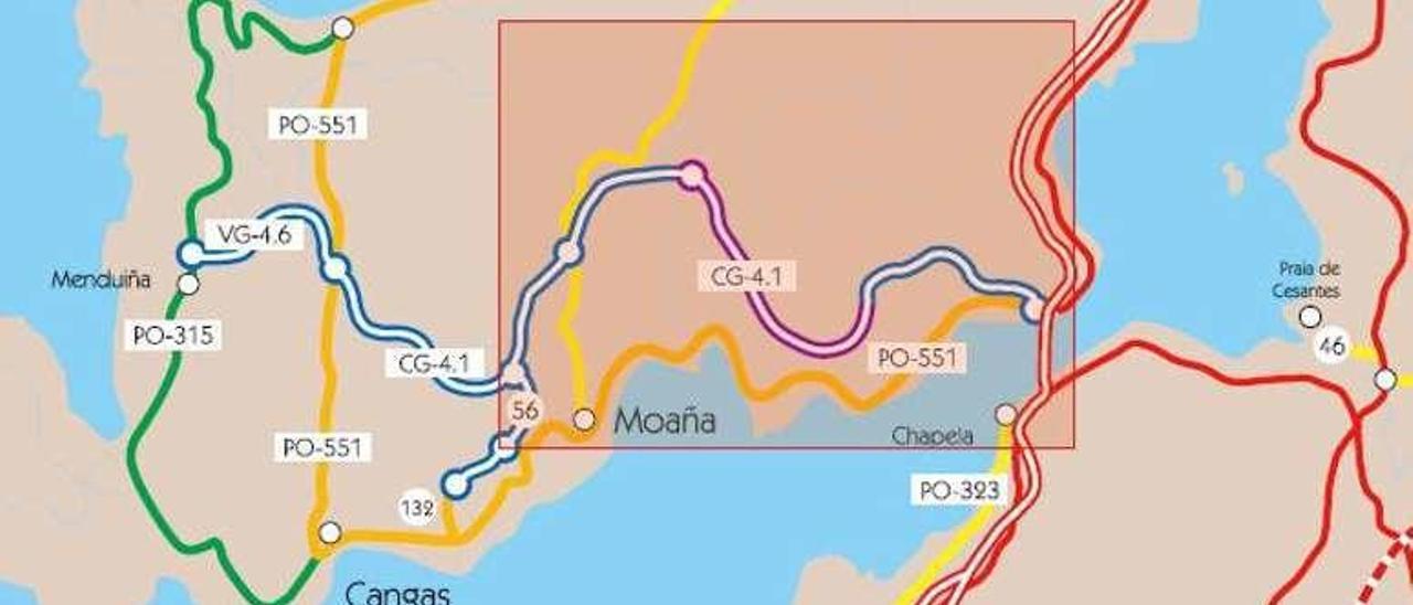 Tramo de ampliación del Corredor (en morado, el subtramo II).