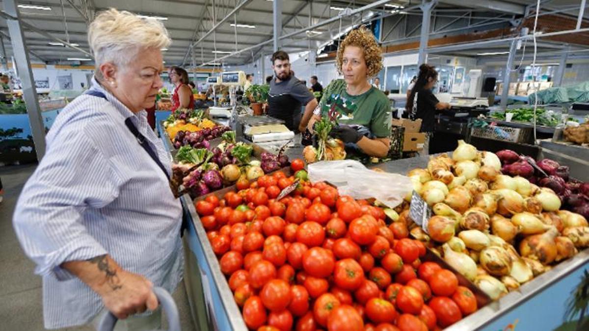 Una ciudadana, ante uno de los puestos del Mercadillo del agricultor de Tacoronte.
