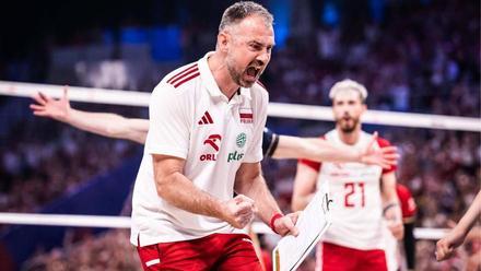 Nikola Grbic, celebrant amb la selecció de Polònia (2023 CEV)