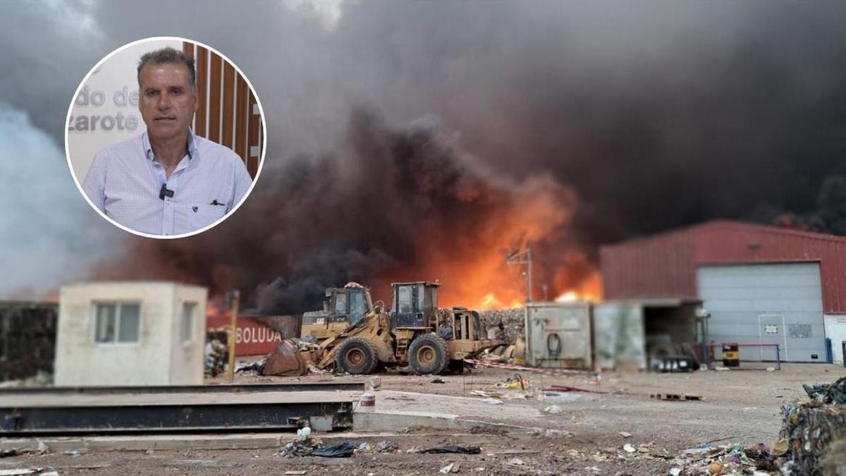 Incendio en el Complejo Ambiental de Zonzamas, en Lanzarote, en mayo de 2024.