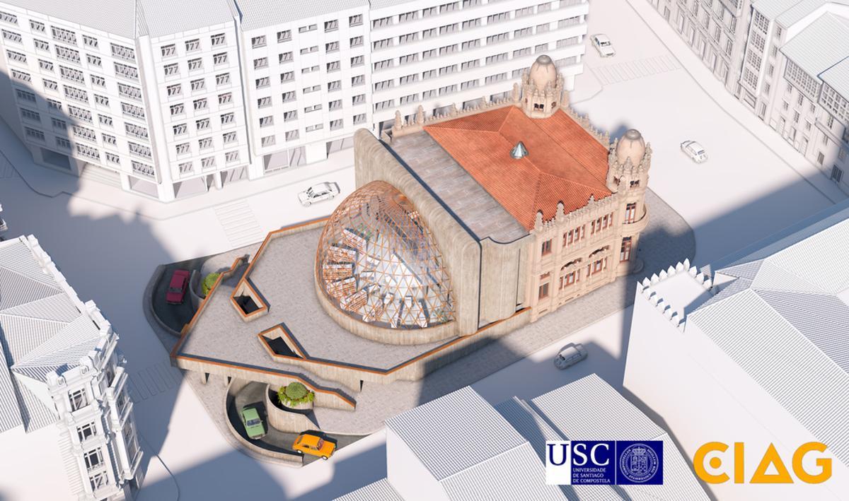Recreación virtual del Edificio Castromil, en la que colaboraron investigadores de la USC.