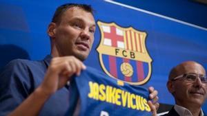 Jasikevicius, en la seva presentació amb el directe Joan Bladé.