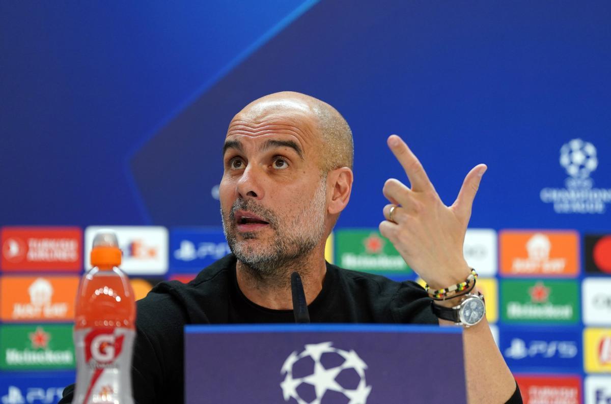 Pep Guardiola en la rueda de prensa previa al Real Madrid-Manchester City.