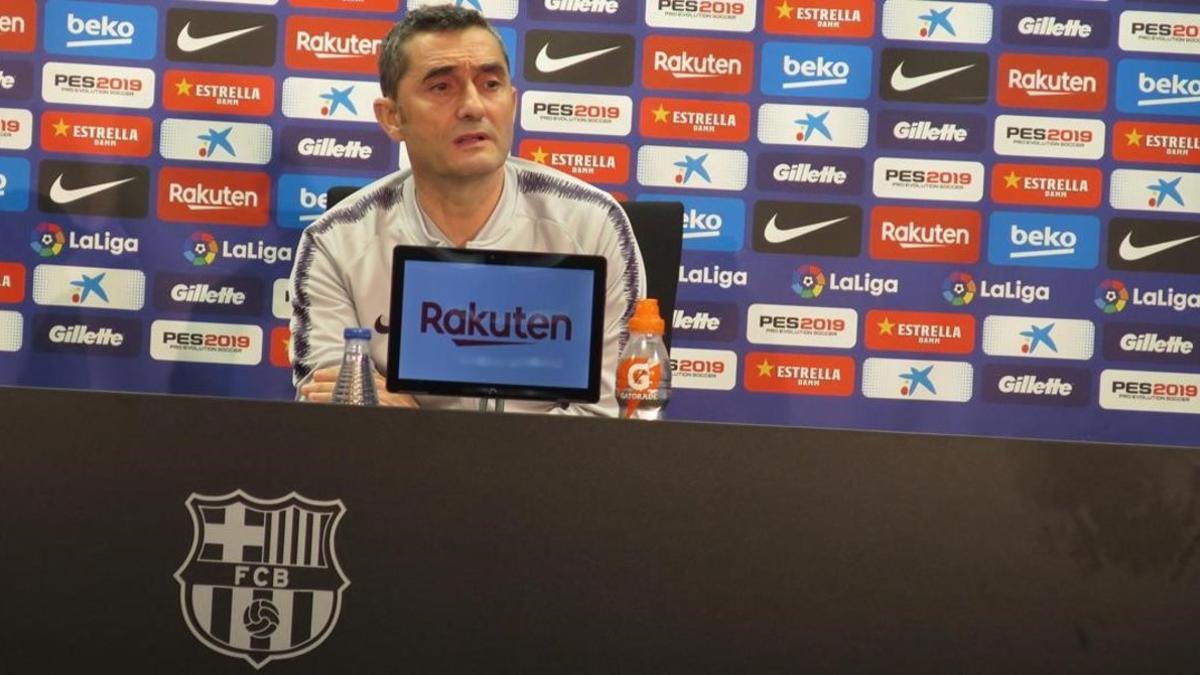 Ernesto Valverde, en la conferencia de prensa de esta tarde en la 'Joan Gamper'.