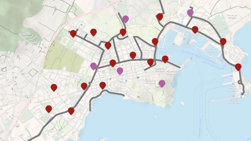 Las estaciones de bici iniciales más las previstas durante el periodo de la contrata. | AYTO. DE EIVISSA