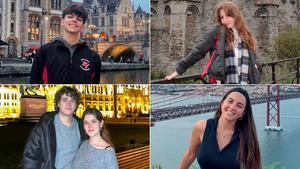 De izquierda a derecha y de arriba a abajo: el estudiante madrileño Santiago Pantoja; la georgiana Rusudan Gulashvili; Ana Llario, de Ciudad Real, con su novio, y la catalana Clàudia Rosas.