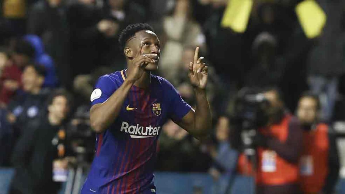 Yerry Mina celebró con un baile su primer gol con el Barcelona