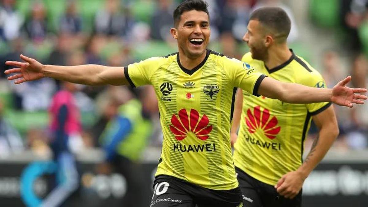 Uli Dávila celebra un gol con Wellington en la liga de Australia,