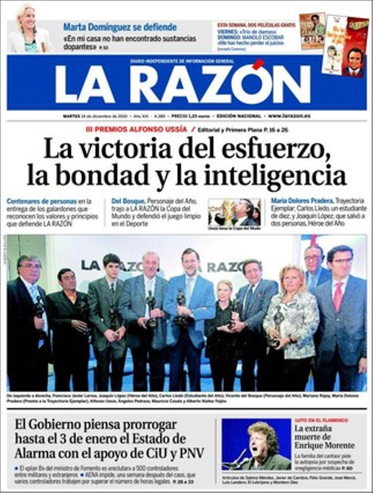 ’La Razón’ destaca a dins que els bombers demanen al nou Govern de la Generalitat la incorporació de 200 efectius cada any i que l’alcaldia de Reus decreta --pendent que ho aprovi el ple municipal-- la prohibició del burca.