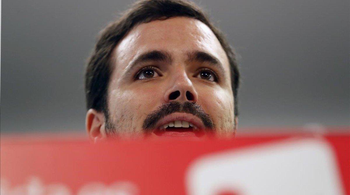 El coordinador federal de IU, Alberto Garzón, este sábado en la asamblea de la formación.