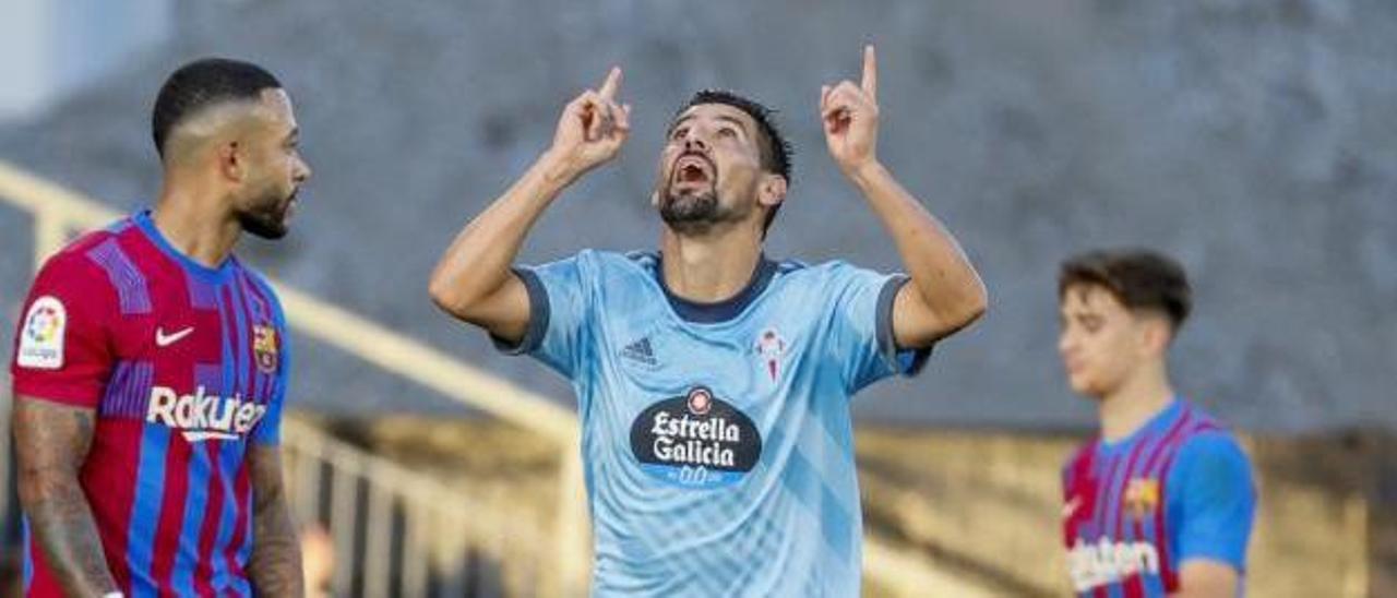 Nolito celebra su único gol esta temporada anotado ante el FC Barcelona en Abanca Balaídos.