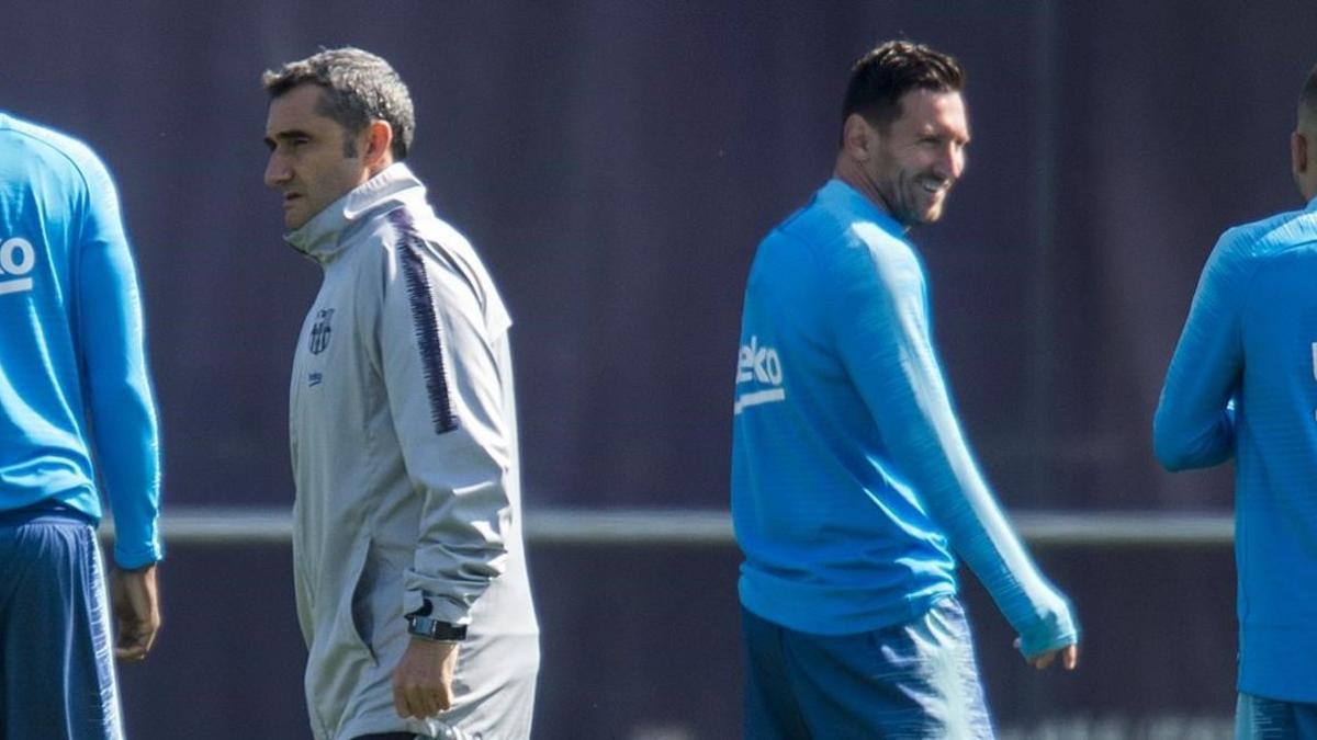 Valverde y Messi, en la ciudad deportiva del Barça.