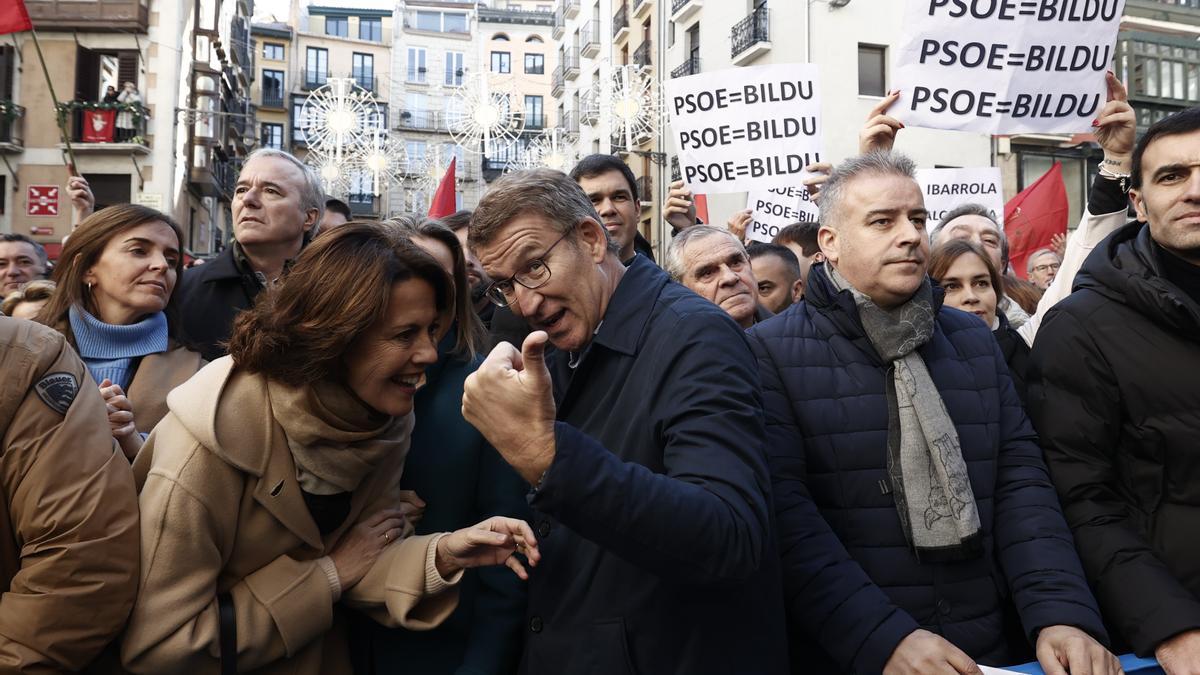 Así ha sido la llegada de Feijóo a la manifestación en Pamplona contra el pacto PSOE-EH Bildu