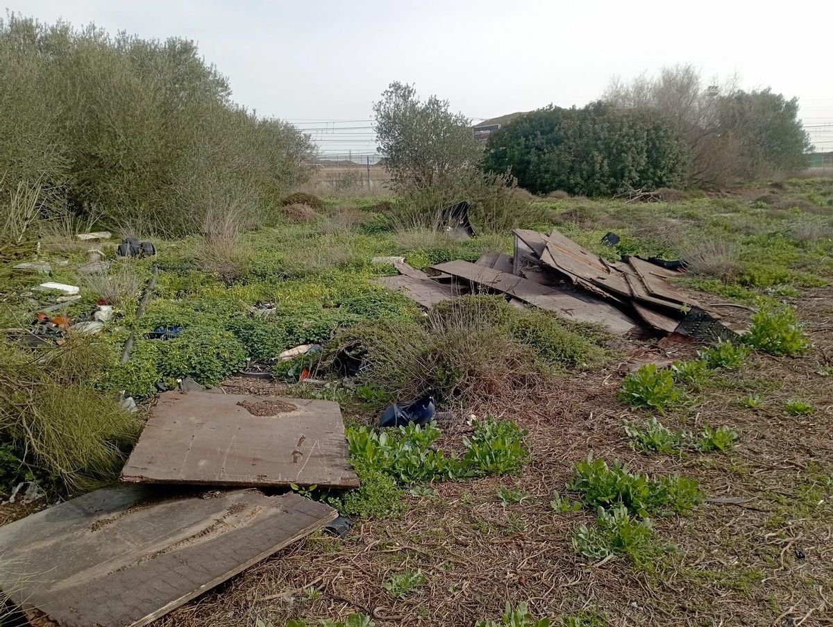 Tablones y basura variada en la Laguna de Los Prados.