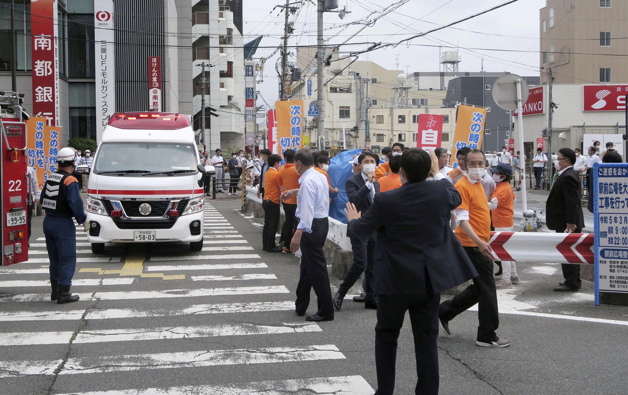 General view shows the site after former Japanese prime minister Shinzo Abe was apparently shot during an election campaign in Nara, Japan