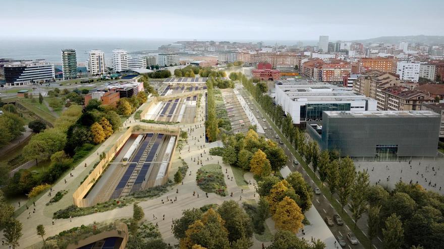 La cubierta de la estación de Gijón: paseable, verde y con aberturas para que entre luz natural