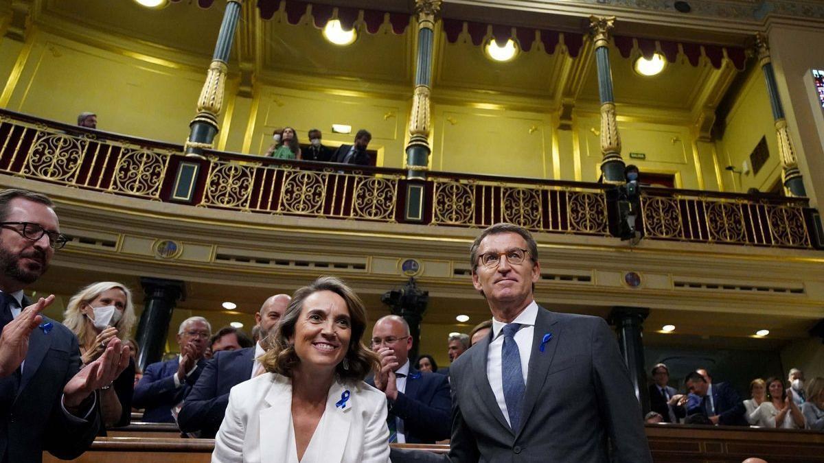 Feijóo y Gamarra en el Congreso antes del debate sobre el estado de la nación.