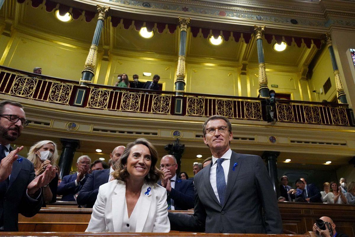 Feijóo y Gamarra en el Congreso antes del debate sobre el estado de la nación.