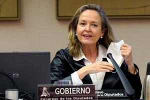 Nadia Calviño , vicepresidenta primera y ministra de Asuntos Económicos, en el Congreso de los Diputados.