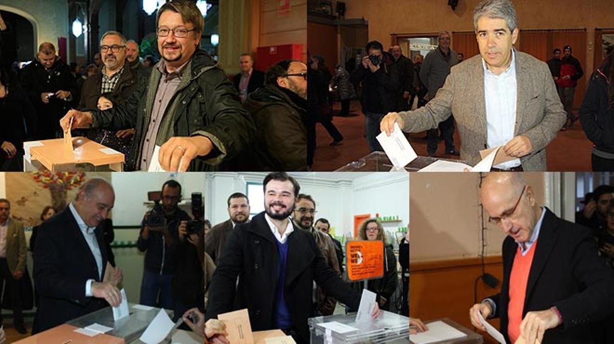 Els candidats catalans han anat a votar aquest matí. Jorge Fernández Díaz (PPC), Francesc Homs (Democràcia i Llibertat), Josep Antoni Duran Lleida (UDC), Xavier Domènech (En Comú Podem) i Gabriel Rufián (ERC) han fet declaracions a la sortida dels seus respectius col·legis electorals. 