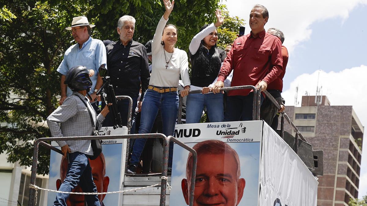 María Corona Machado, durante una marcha opositoria en Venezuela.