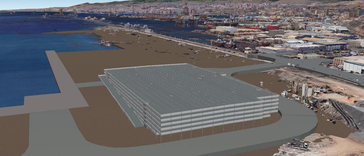 Recreación informática de la autoterminal en la dársena de África del Puerto de Las Palmas