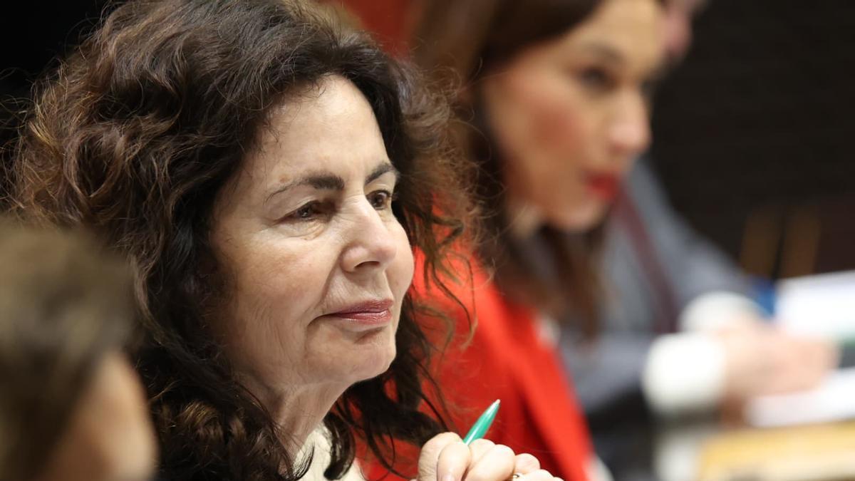 La consejera de Hacienda, Matilde Asián, durante su comparecencia en el Parlamento.