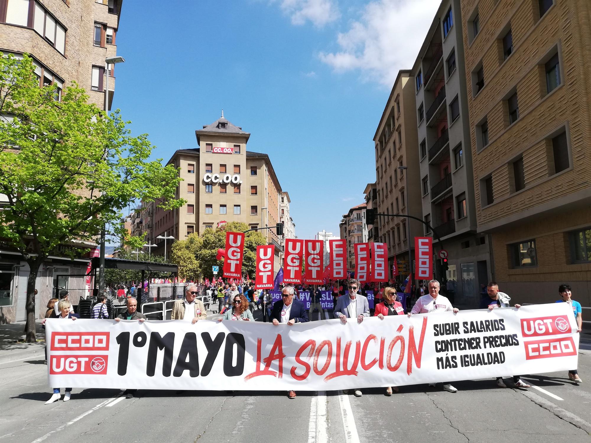 Manifestación de CCOO y UGT en Pamplona con motivo del 1º de Mayo.