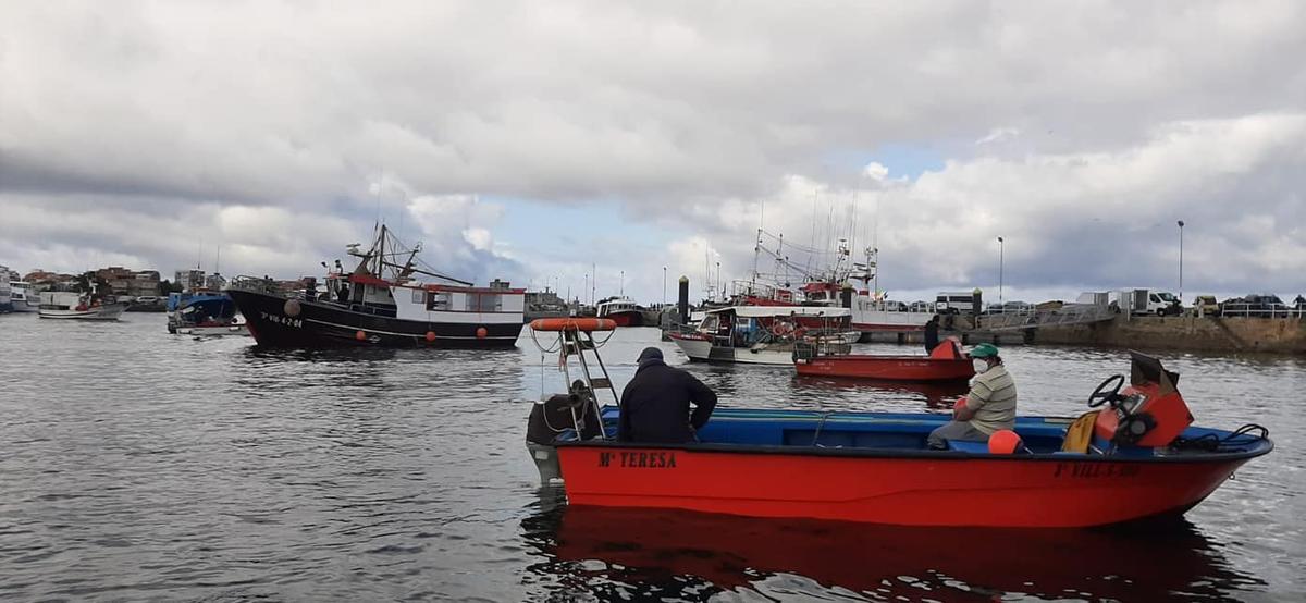 La protesta desplegada por la flota en O Corgo (O Grove).