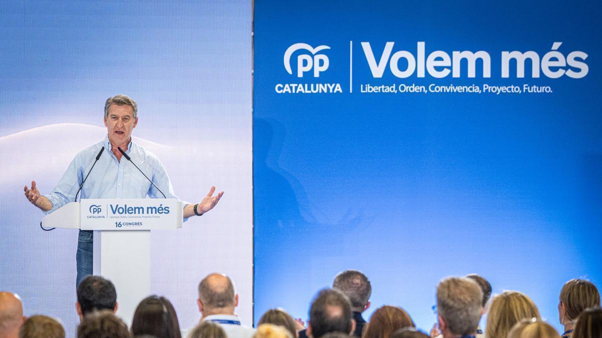 Clausura del Congreso del PP de Catalunya. Intervención final del presidente del Partido Popular, Alberto Núñez Feijóo en su discurso de cierre.