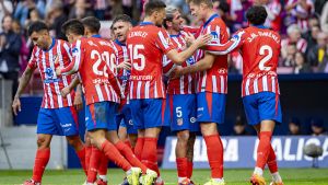 03 November 2024, Spain, Madrid: Atletico Madrid players celebrate their sides second goal by Alexander Sorloth, during the Spanish Primera Division soccer match between Atletico Madrid and UD Las Palmas at Riyadh Air Metropolitano Stadium. Photo: Alberto Gardin/ZUMA Press Wire/dpa Alberto Gardin/ZUMA Press Wire/d / DPA 03/11/2024 ONLY FOR USE IN SPAIN. Alberto Gardin/ZUMA Press Wire/d / DPA;Sports;soccer;football;sports;Spain Primera Division - Atletico Madrid vs Las Palmas