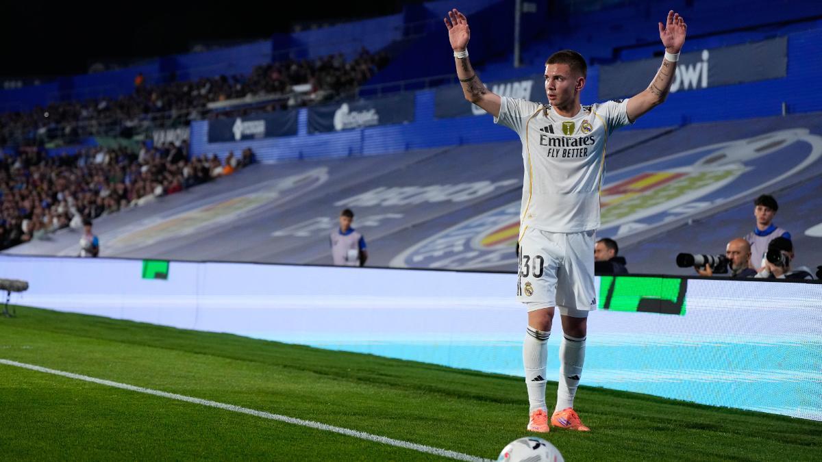 Mastantuono, durante el partido entre Getafe y Real Madrid