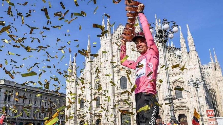 Dumoulin celebra su victoria en Milán. // Alessandro di Meo