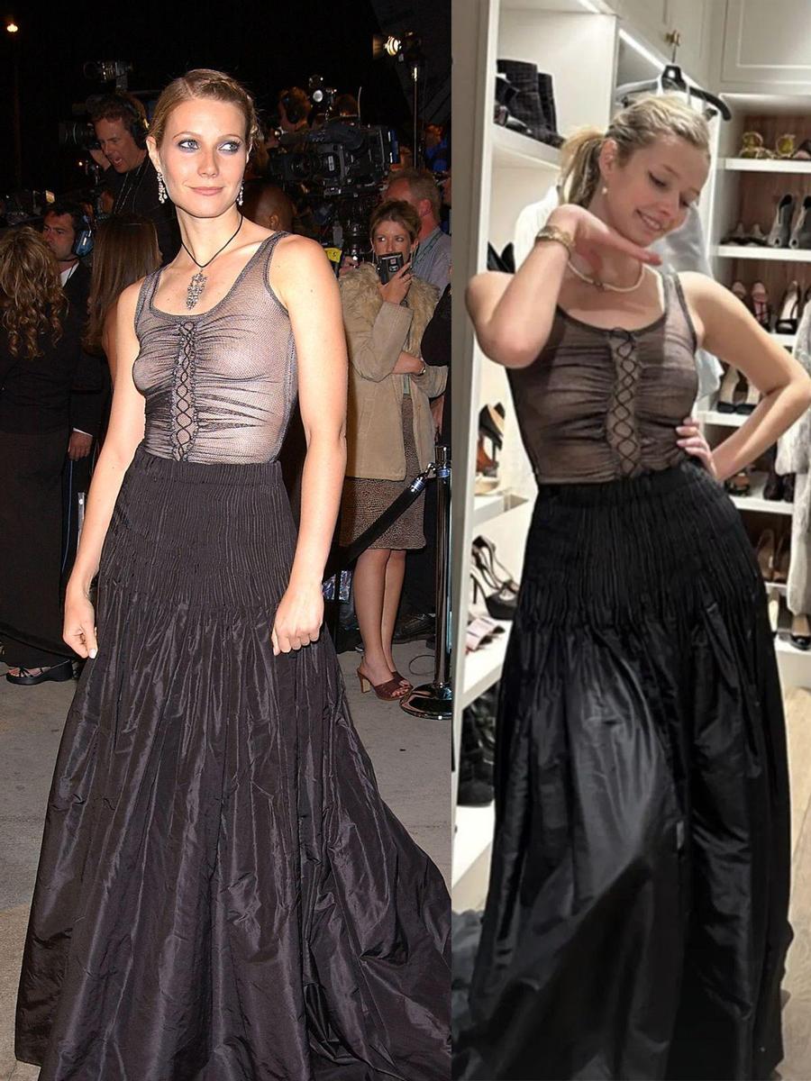Gwyneth Paltrow y Apple Martin, con vestido de Alexander McQueen