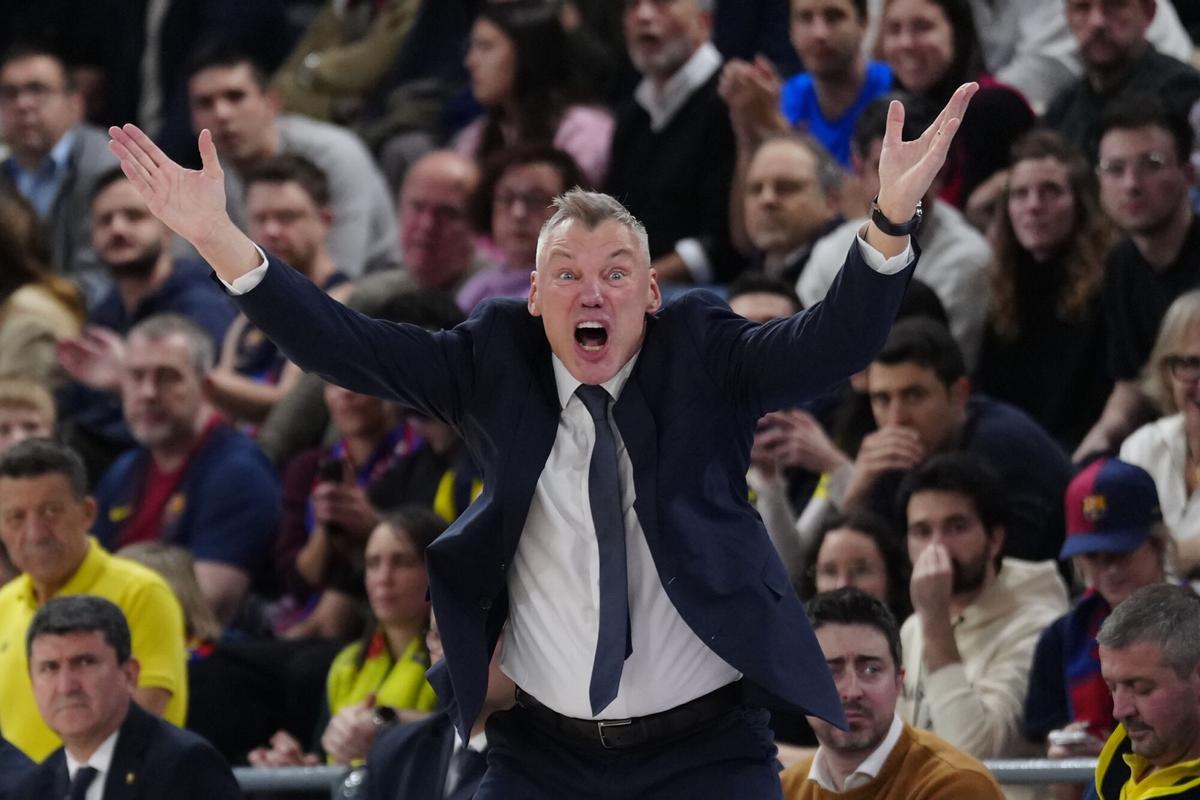 Jasikevicius protesta en el encuentro de este martes en el Palau.