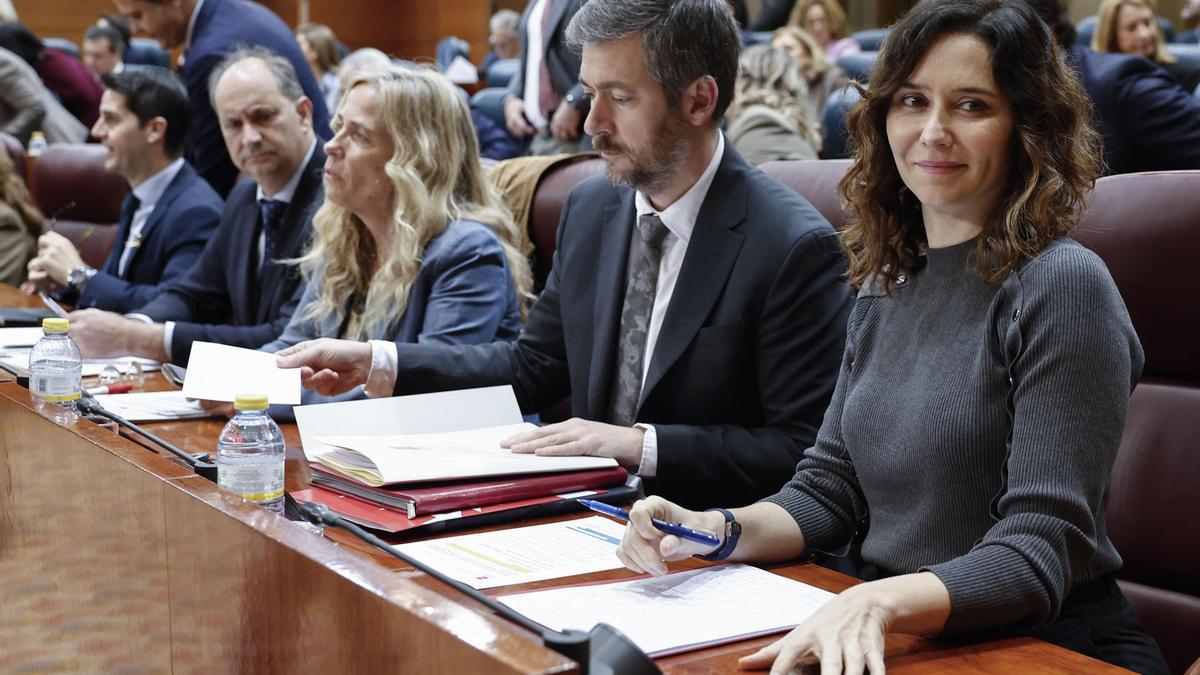 Isabel Díaz Ayuso en la última sesión de control en la Asamblea de Madrid.