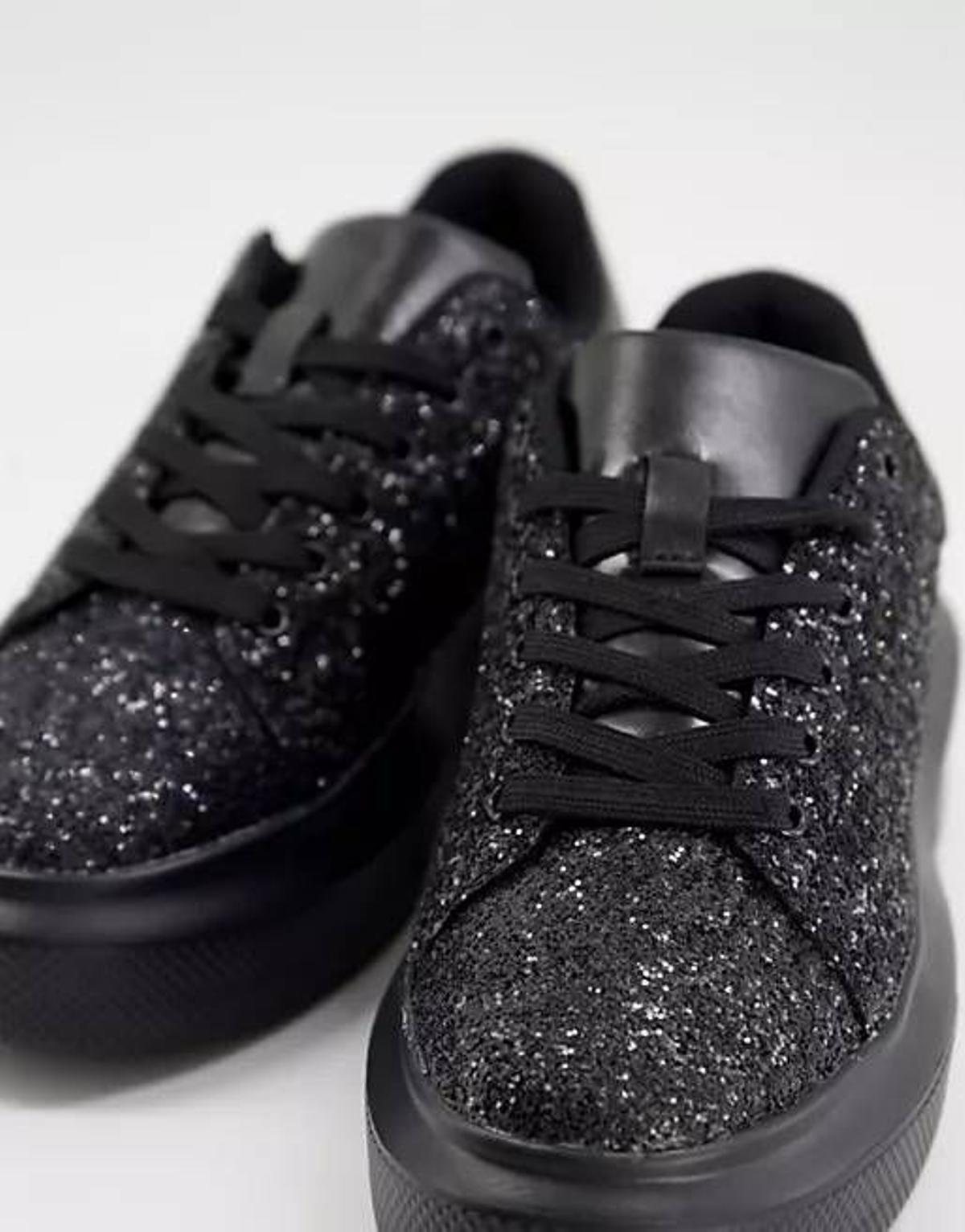 Zapatillas de deporte negras con acabado de purpurina y suela gruesa Dorina de ASOS DESIGN