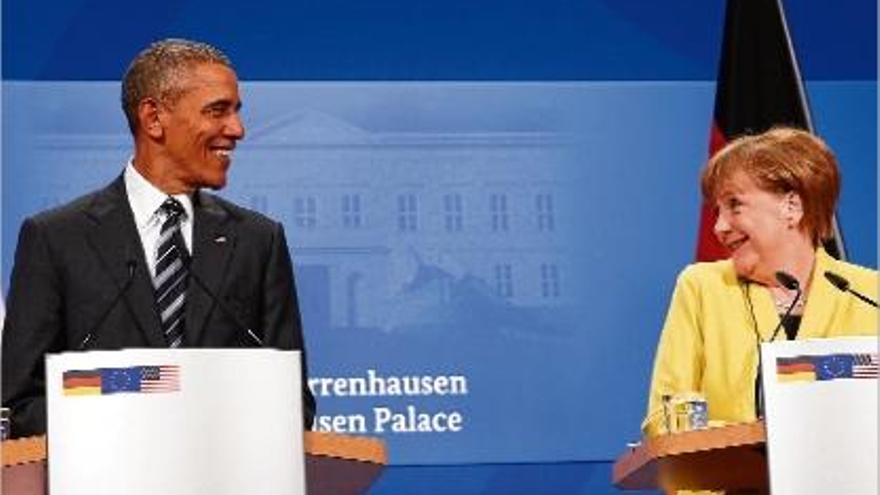 Barack Obama i Angela Merkel, ahir a Hannover.