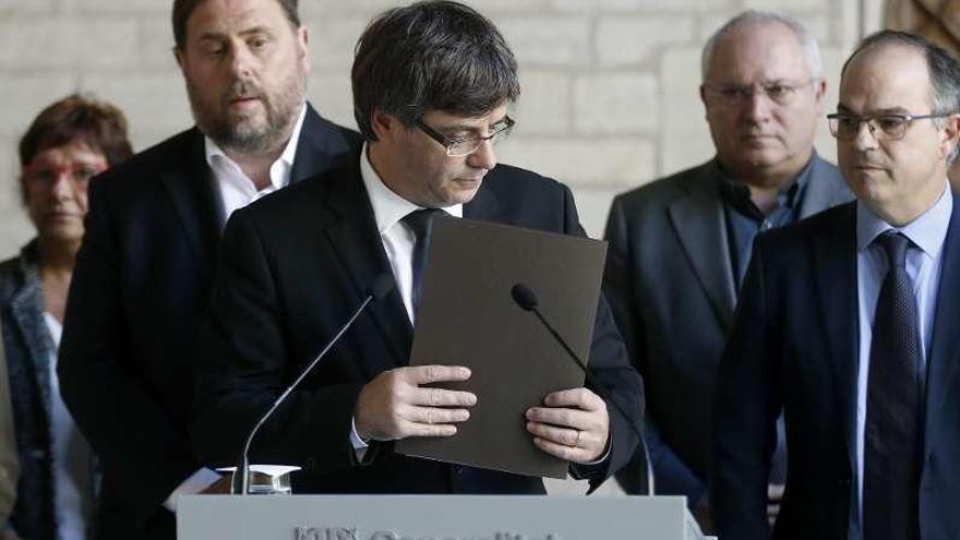 Puigdemont, tras su declaración. // Efe