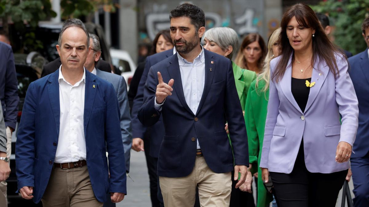 BARCELONA 29/09/2022 Política. La ejecutiva del partido Junts x Cat encabezados por Laura Borràs, Jordi Turull y Jordi Puigneró se reúnen en la sede del partido para tratar la crisis del Govern FOTO de FERRAN NADEU