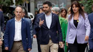 BARCELONA 29/09/2022 Política. La ejecutiva del partido Junts x Cat encabezados por Laura Borràs, Jordi Turull y Jordi Puigneró se reúnen en la sede del partido para tratar la crisis del Govern FOTO de FERRAN NADEU