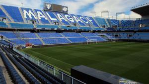 Gradas del estadio de La Rosaleda.