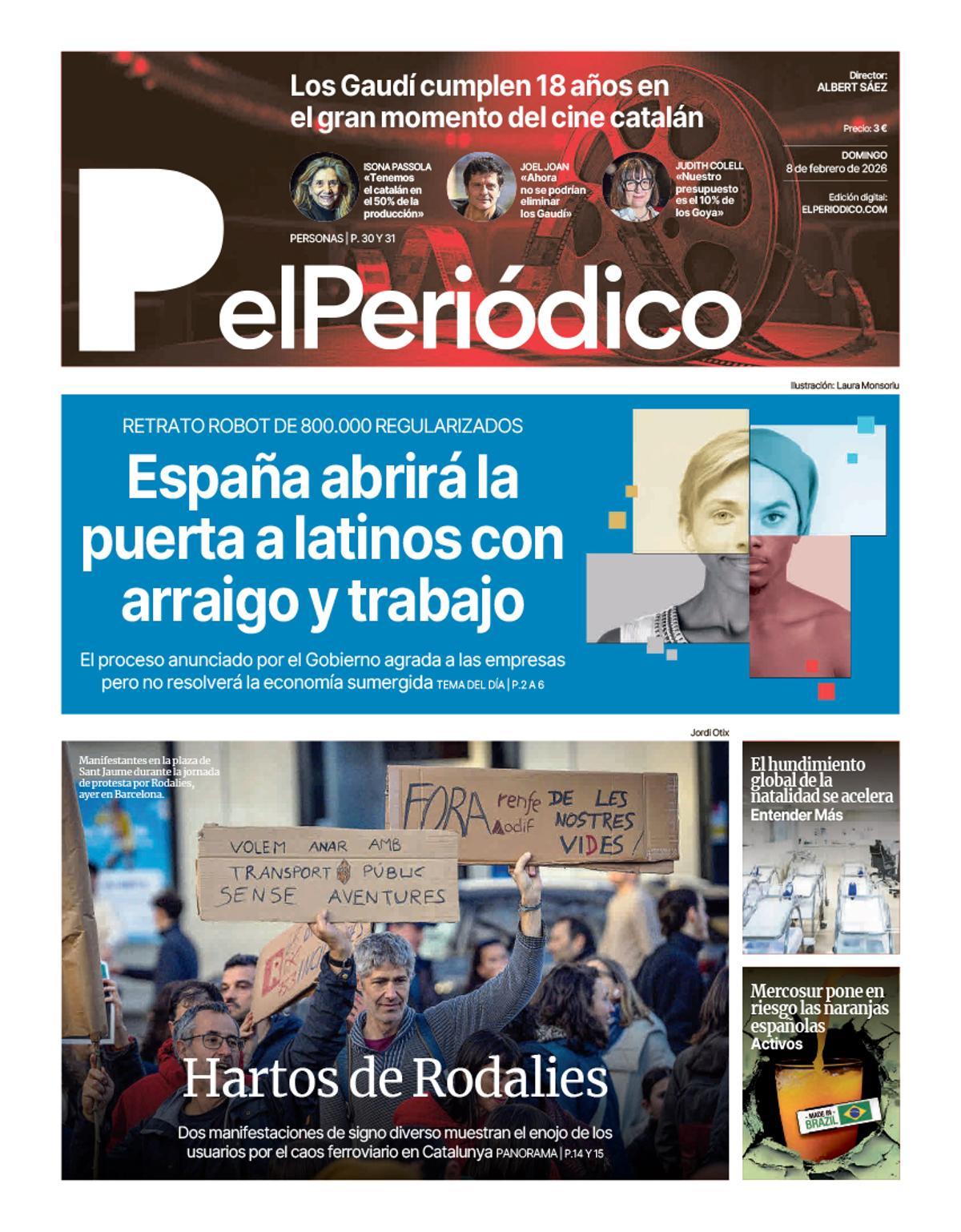 La portada de EL PERIÓDICO del 8 de febrero de 2026