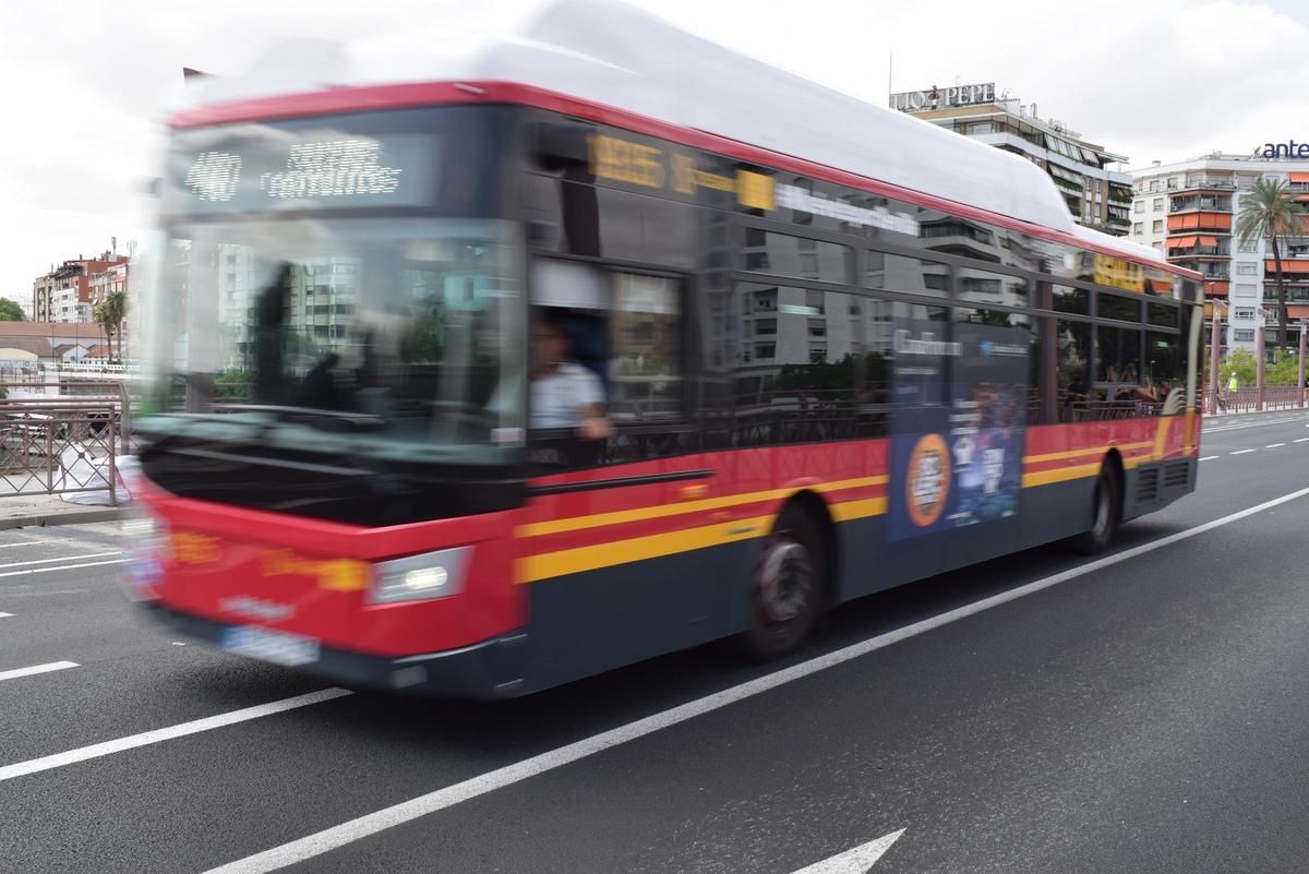 Tussam. Autobús cruzando el puente de San Telmo de Sevilla