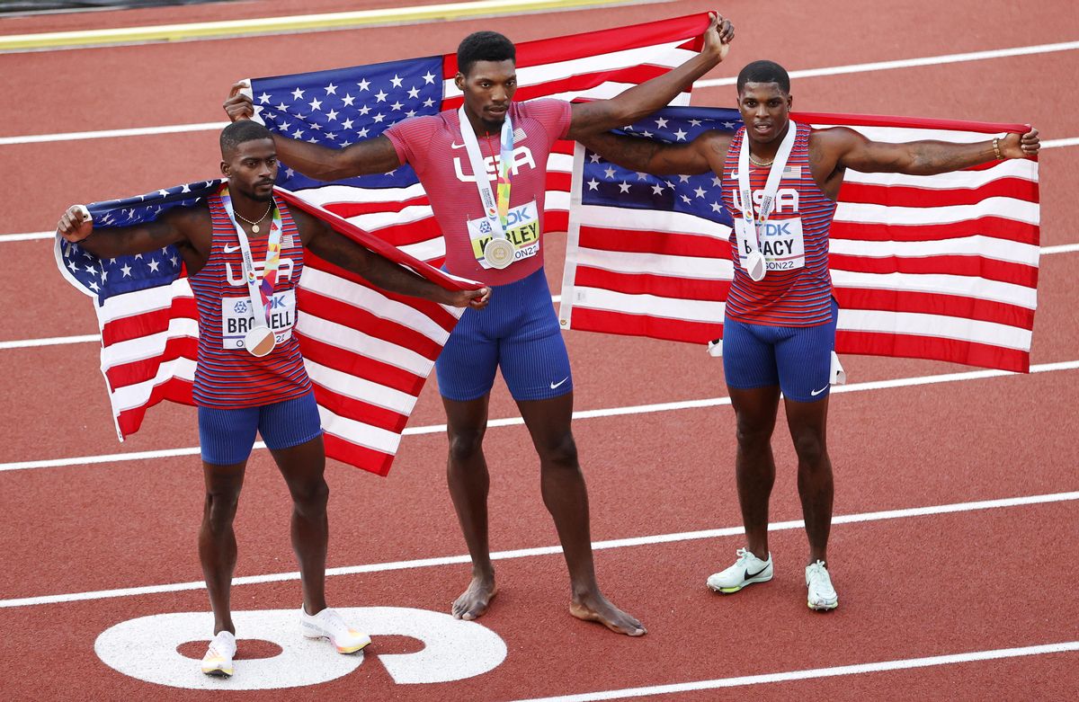 Bromell, Kerley y Bracy, tras la final.